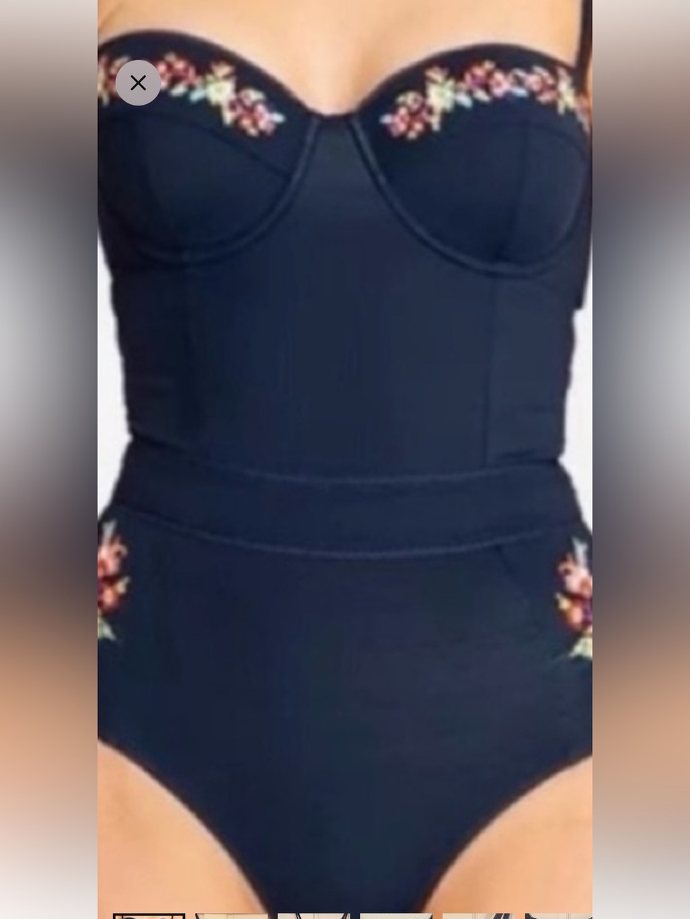 Johnny Was Black Corset Underwire One-Piece Swimsuit with Floral Embroidery Sz L